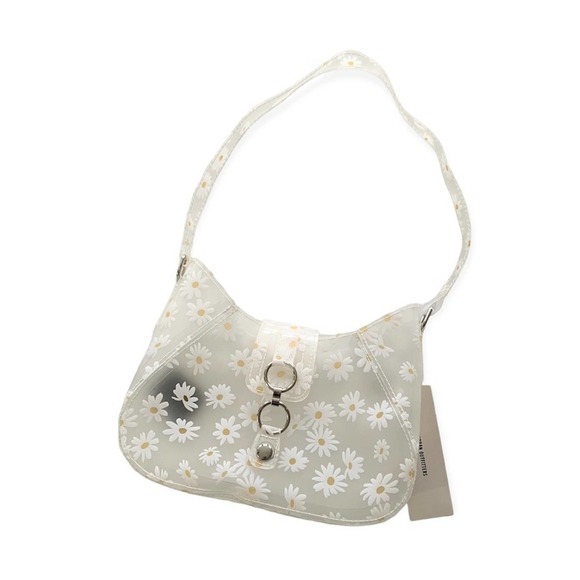 Urban Outfitters Handbags - Urban Outfitters Yas Clear Baguette Bag White Daisy Floral Print Purse